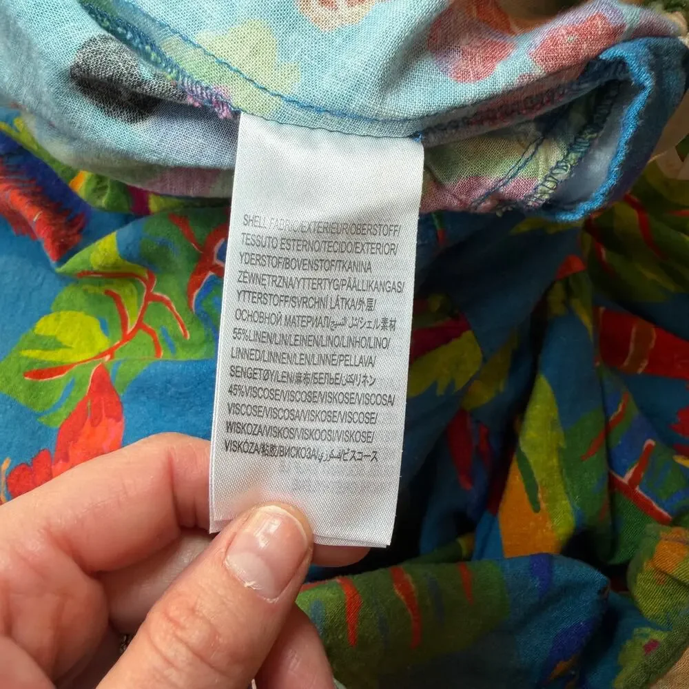 Farm Rio Sunny Day Maxi Dress One-Shoulder Cutout Tropical Linen Blend Size XL - Picture 14 of 14